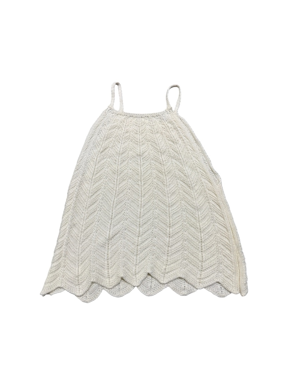 Zara Girls Cream Knit Swing Dress Scallop Hem Size 11-12 / 152